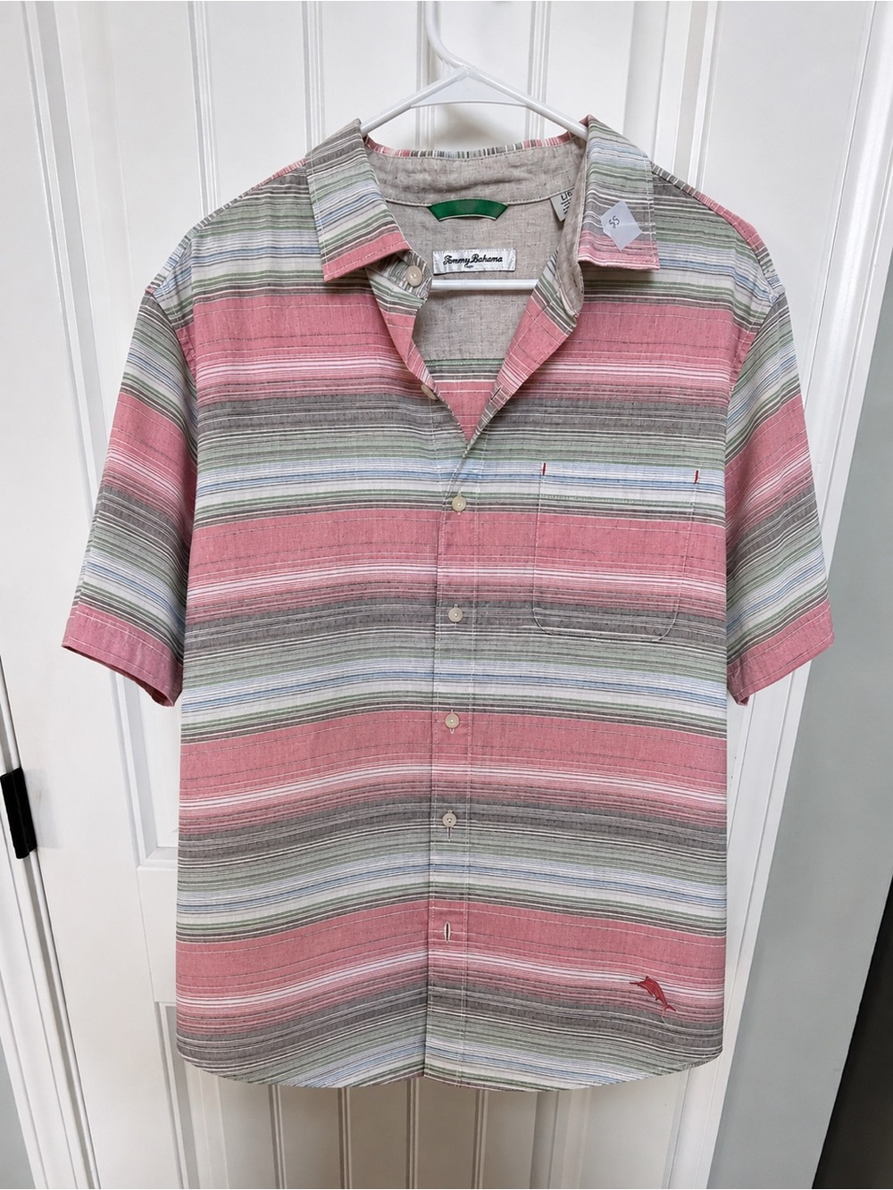 Tommy Bahama Pink and Gray Striped Short-Sleeve Button-Down Shirt